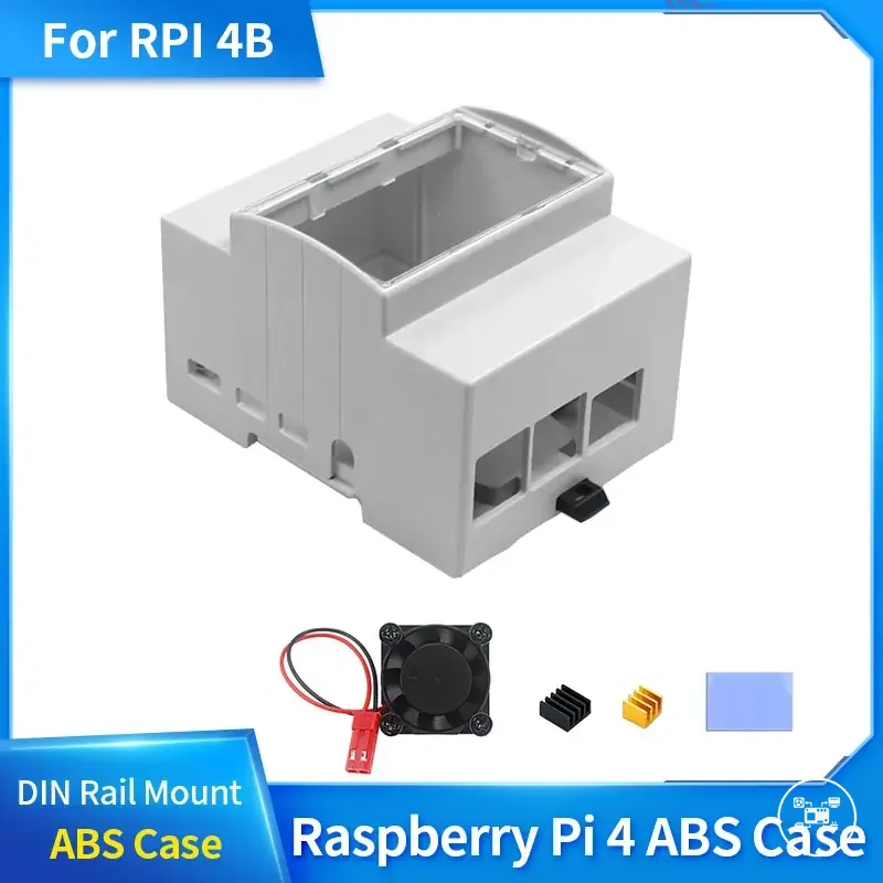 علبة ABS لسكة DIN لـ Raspberry Pi 4 مع مساحة HAT