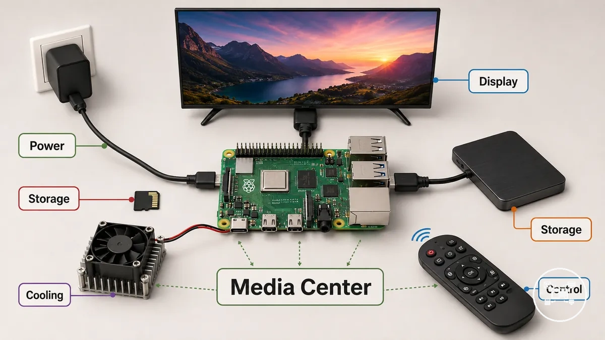 المكونات المادية الأساسية لإعداد مركز وسائط Raspberry Pi