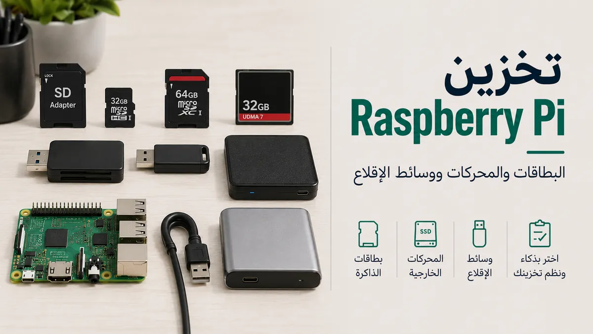 ملحقات تخزين Raspberry Pi مع بطاقات ومحركات ووسائط إقلاع