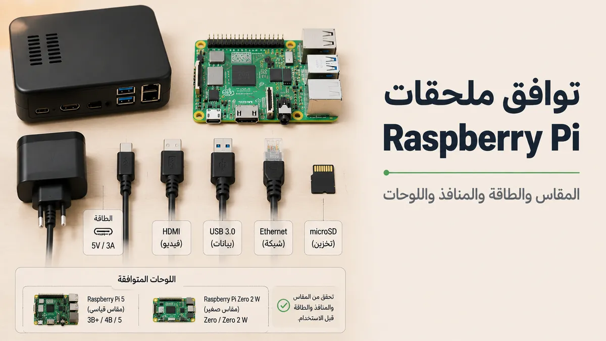 ملحقات Raspberry Pi توضح المنافذ وتوصيلات الطاقة وتوافق اللوحات