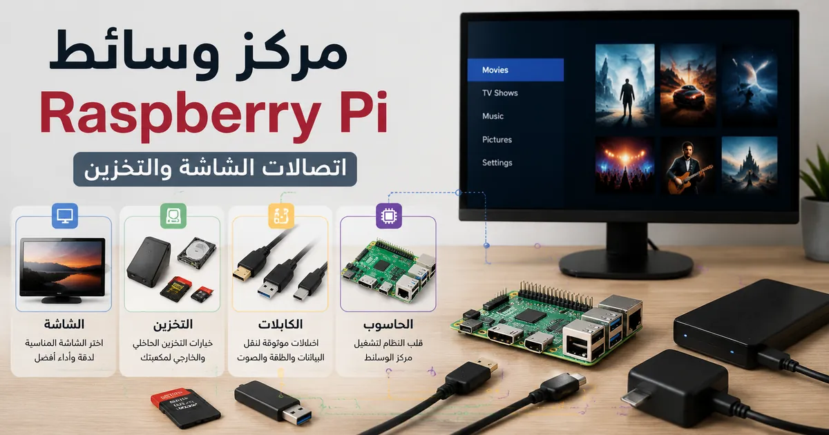 ملحقات Raspberry Pi لإعداد مركز وسائط مع الشاشة والتخزين