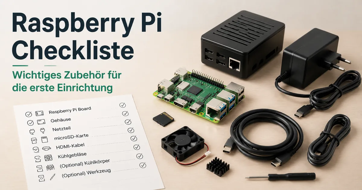 Wichtiges Raspberry Pi Zubehör für die erste Einrichtung zusammengestellt