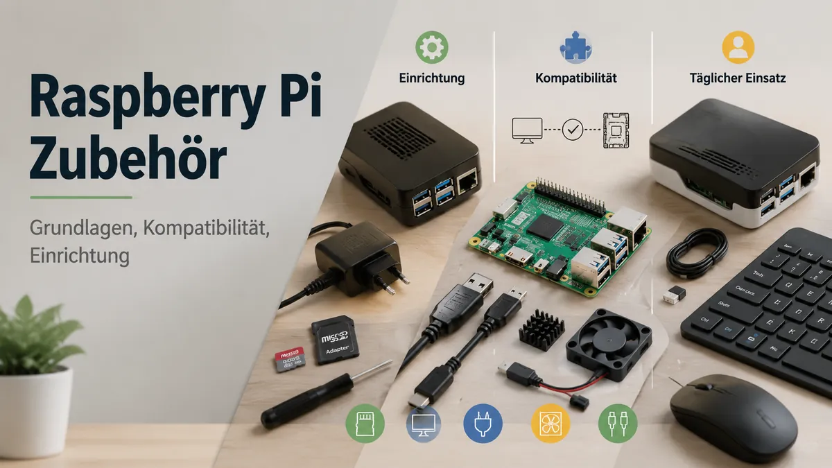 Für Einrichtung, Kompatibilität und täglichen Einsatz angeordnetes Raspberry Pi Zubehör
