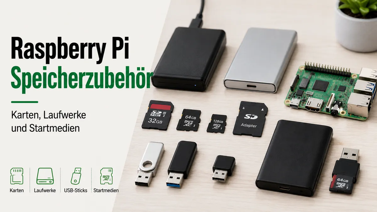 Raspberry Pi Speicherzubehör mit Karten, Laufwerken und Startmedien