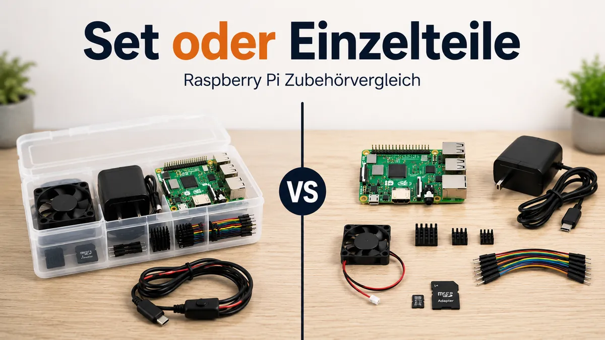 Raspberry Pi Zubehörset neben einzelnen Teilen zum Vergleich