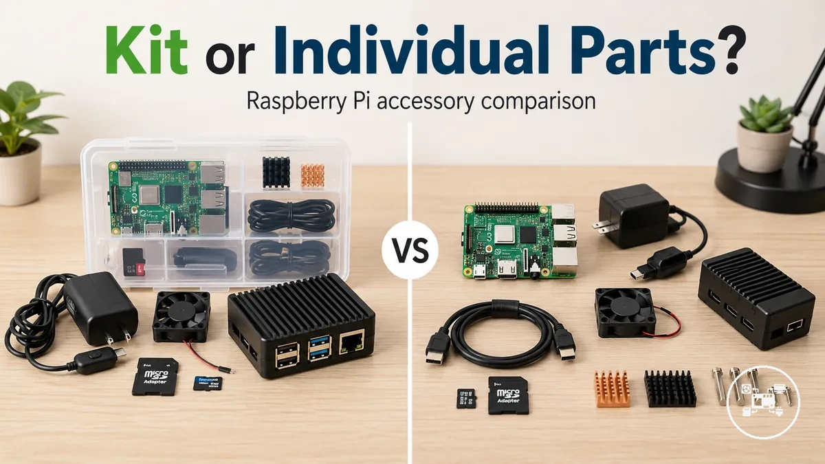 Raspberry Pi accessory kit beside individual parts for comparison