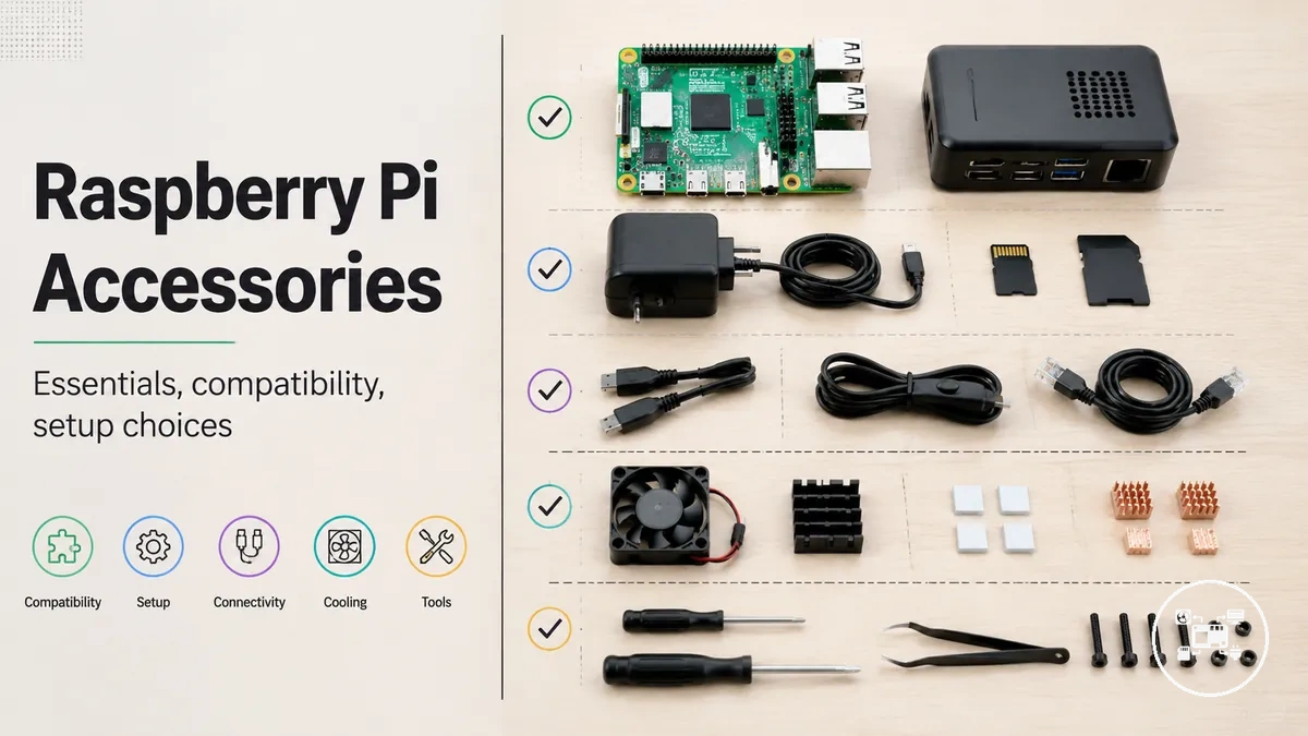 Raspberry Pi accessories arranged for setup, compatibility, and everyday use