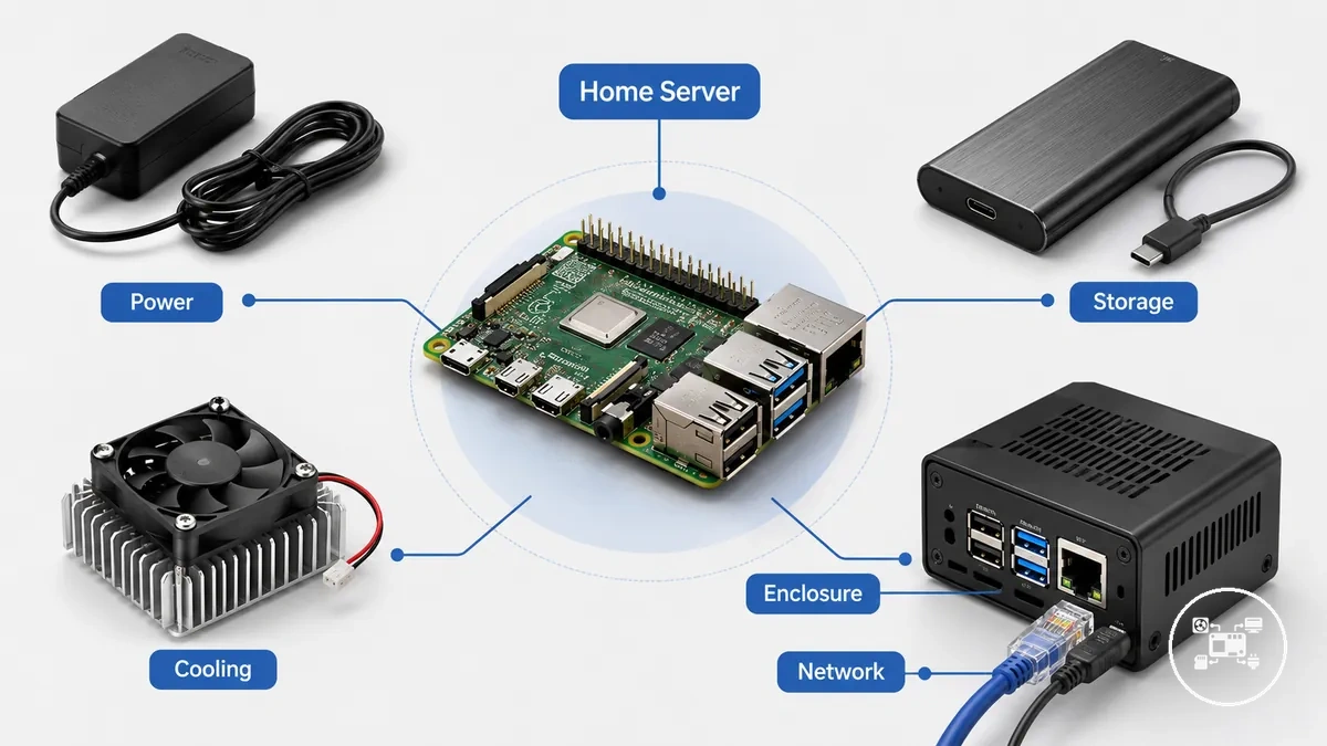 Raspberry Pi home server requirements connected to accessory selection