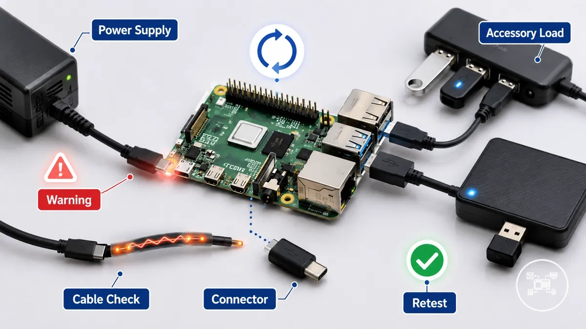 Diagnosing Raspberry Pi power supply, cable, connector, and accessory power problems