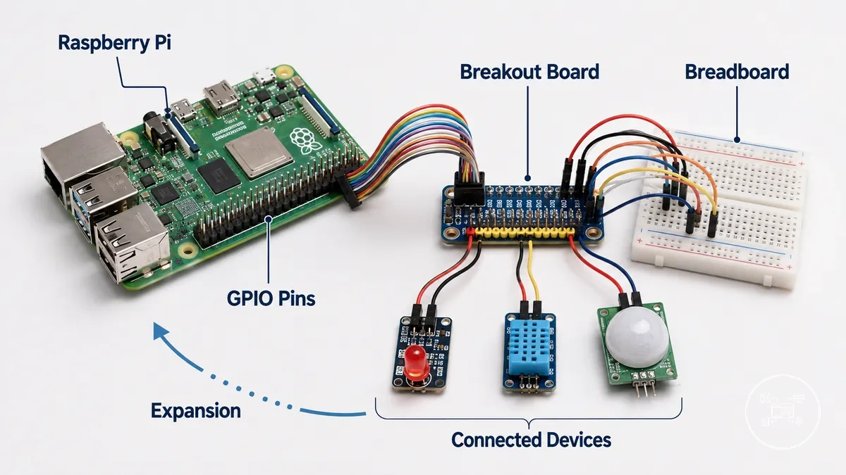Raspberry Pi GPIO accessories connected to GPIO pins and external hardware