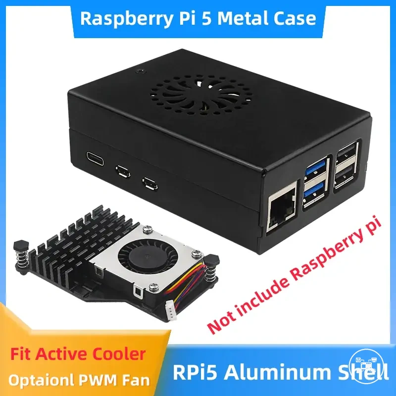 Carcasa de aluminio Raspberry Pi 5 con refrigeración y opción de alimentación