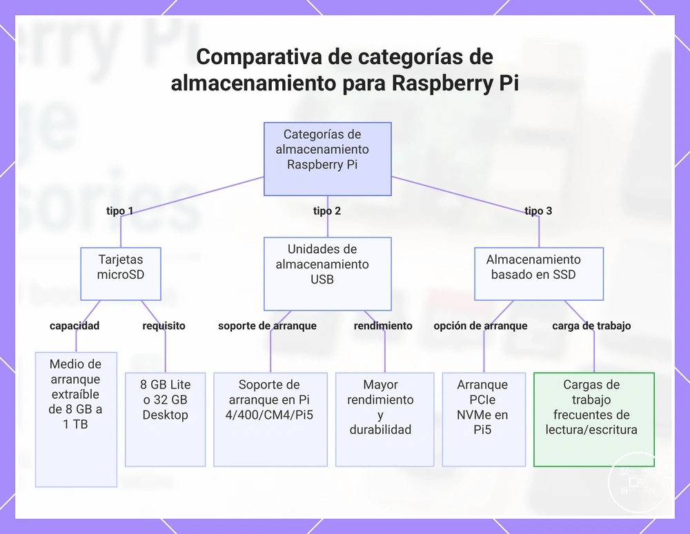 Comparativa de categorías de almacenamiento para Raspberry Pi