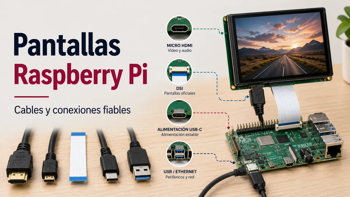 Pantallas y cables para Raspberry Pi para conexiones fiables de pantalla y puertos