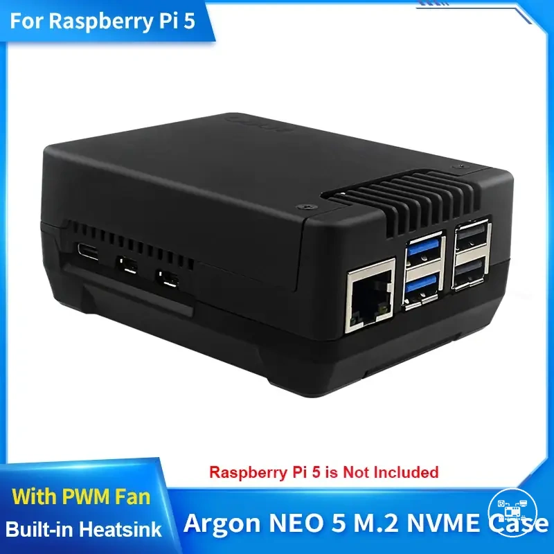 Boîtier NVMe Raspberry Pi 5 avec dissipateur intégré et ventilateur