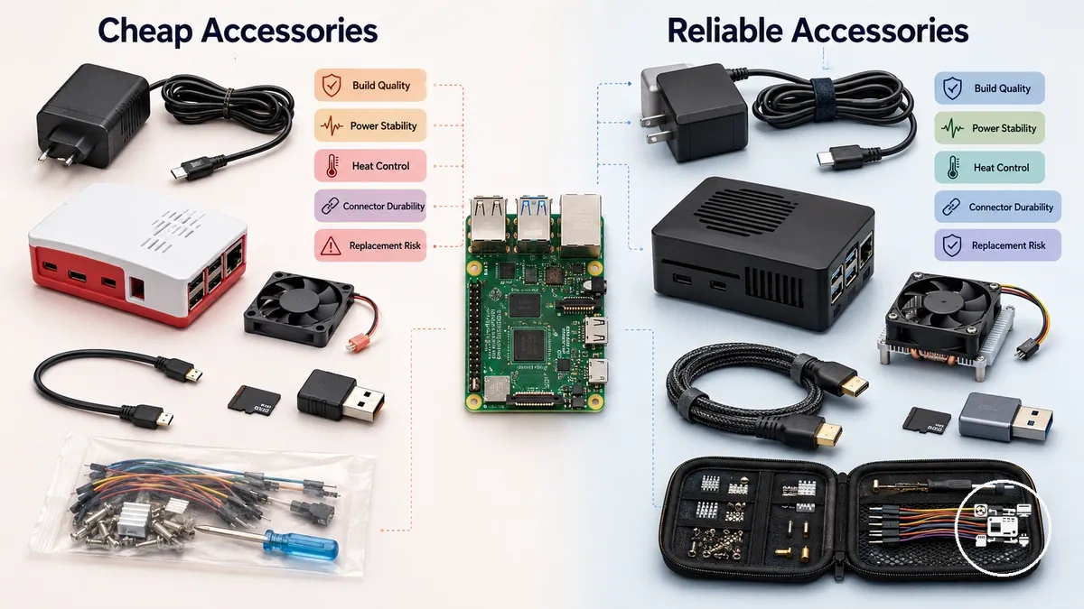 Comparaison d'accessoires Raspberry Pi bon marché et fiables selon la valeur et le risque pour la configuration