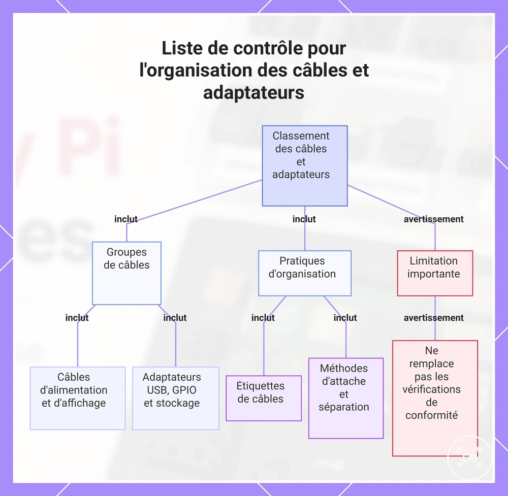 Liste de contrôle pour l'organisation des câbles et adaptateurs