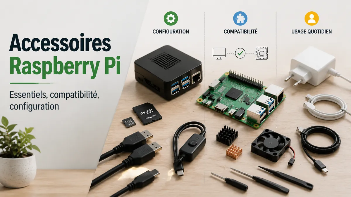 Accessoires Raspberry Pi organisés pour la configuration, la compatibilité et l'utilisation quotidienne