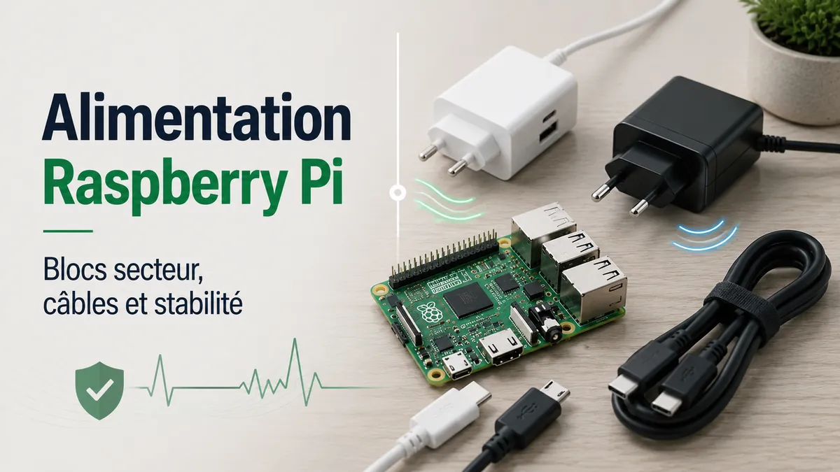 Accessoires d'alimentation Raspberry Pi avec blocs secteur et câbles pour une utilisation stable