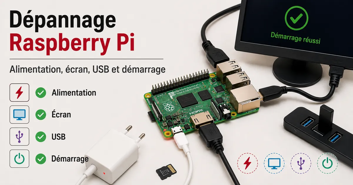 Accessoires Raspberry Pi vérifiés pour les problèmes d'alimentation, d'écran, USB et de démarrage