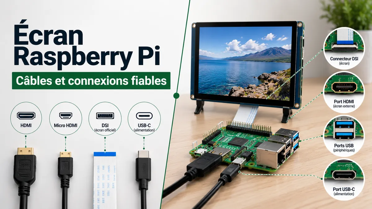 Accessoires écran et câbles Raspberry Pi pour les connexions d'affichage et de ports