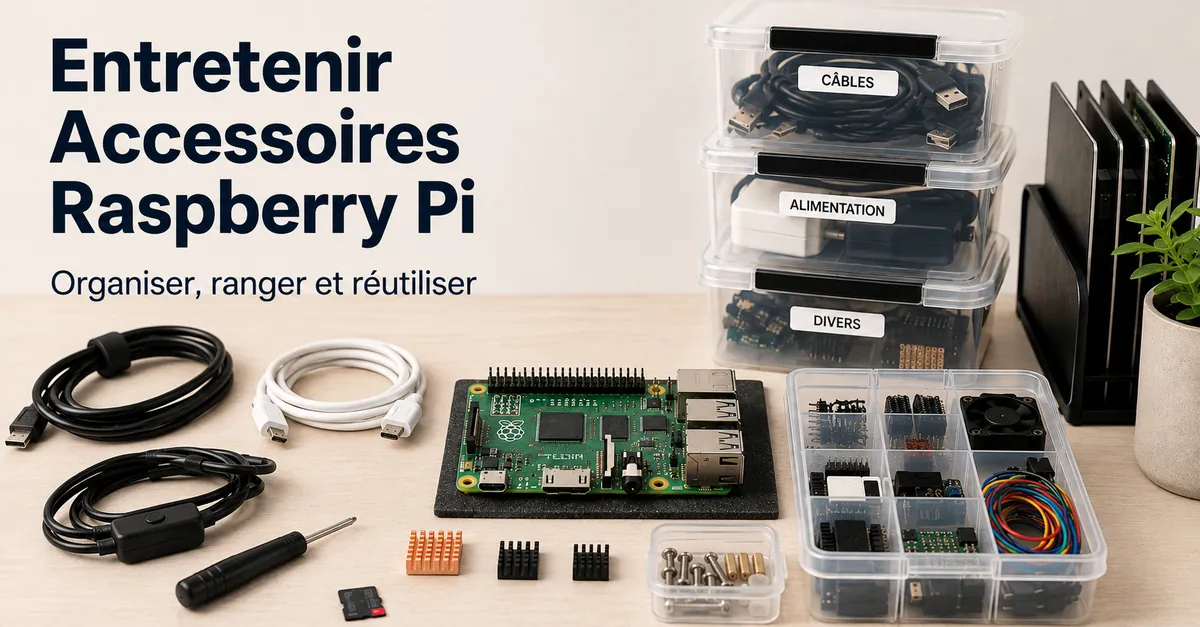 Accessoires Raspberry Pi organisés pour l'entretien, le rangement et la réutilisation