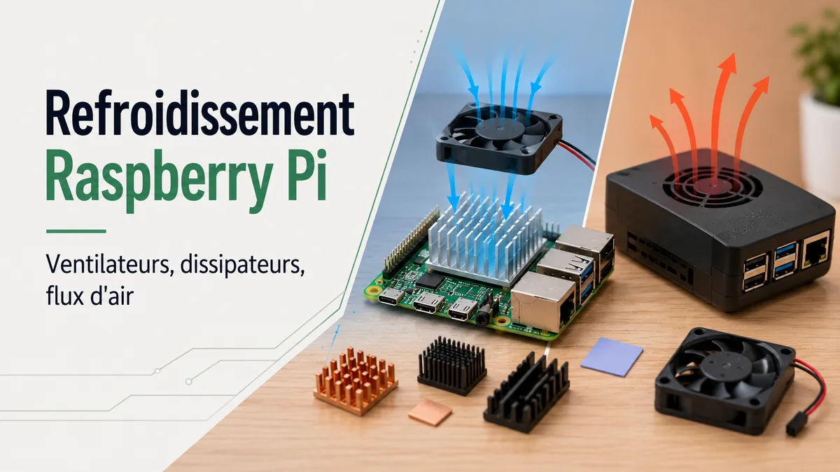 Accessoires de refroidissement Raspberry Pi avec ventilateurs, dissipateurs et éléments de circulation d'air