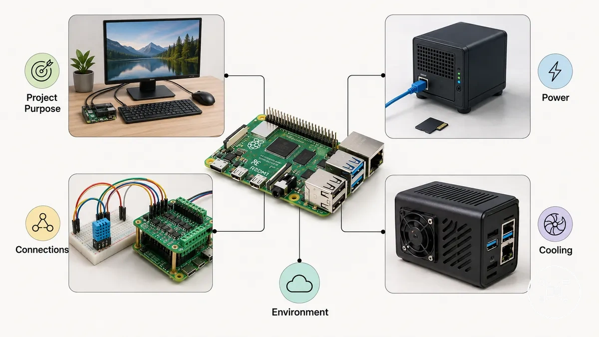 Acessórios Raspberry Pi selecionados conforme requisitos do projeto e interfaces de hardware