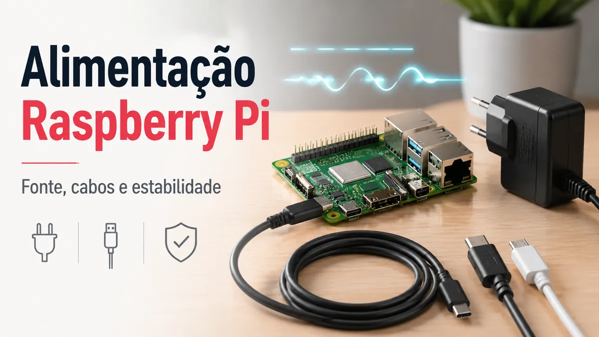 Acessórios de alimentação para Raspberry Pi com fonte e cabos para funcionamento estável