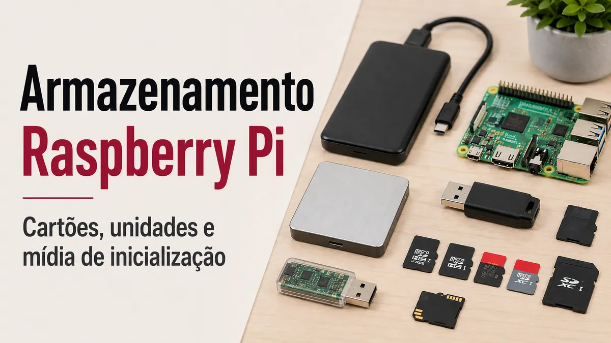 Acessórios de armazenamento para Raspberry Pi com cartões, unidades e mídia de inicialização