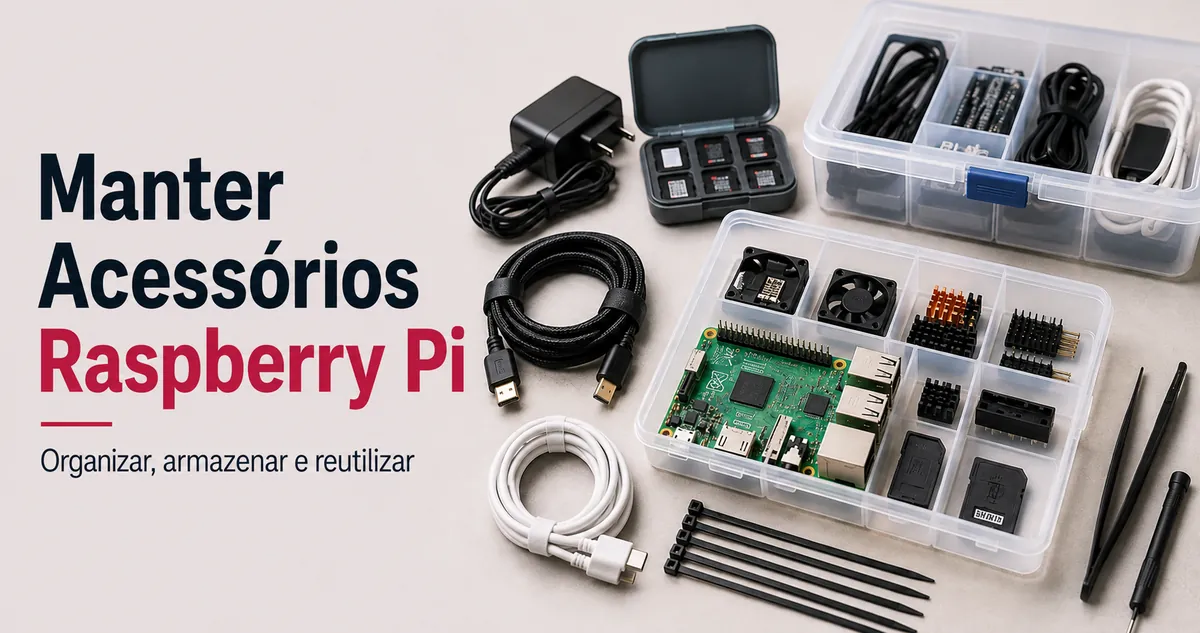 Acessórios para Raspberry Pi organizados para manutenção, armazenamento e reuso confiável