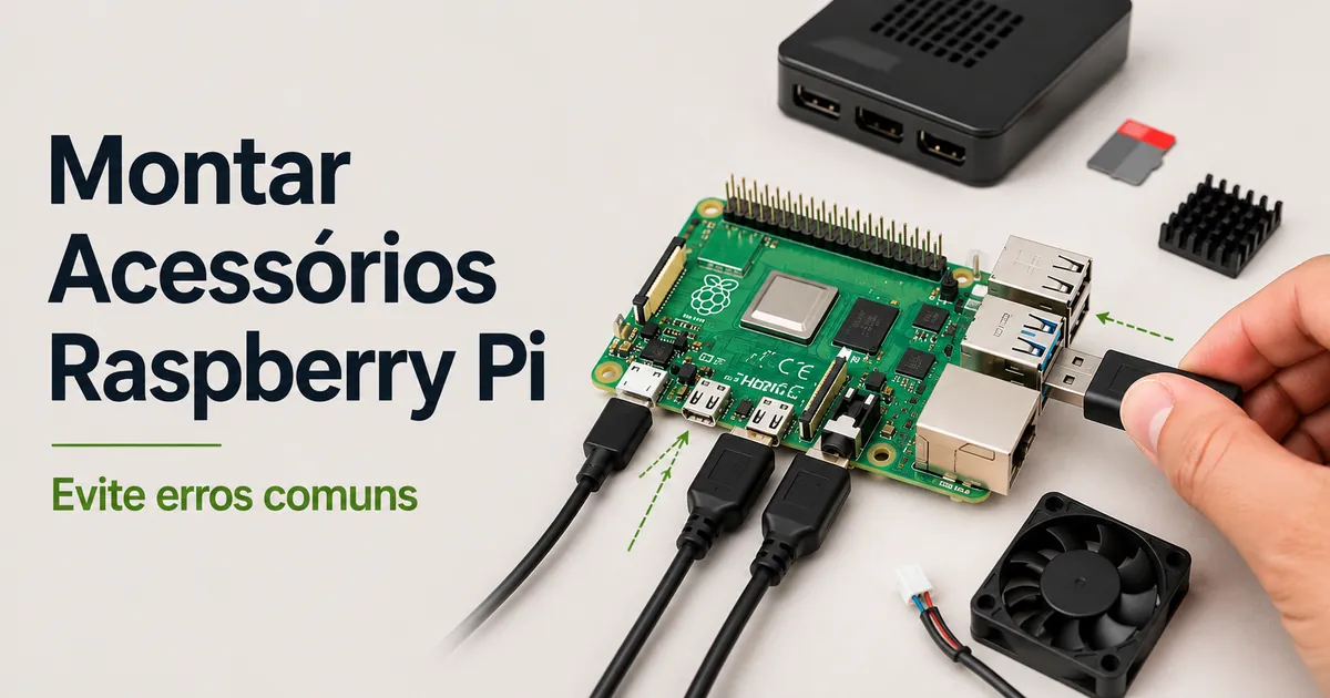 Acessórios para Raspberry Pi sendo conectados durante uma montagem cuidadosa