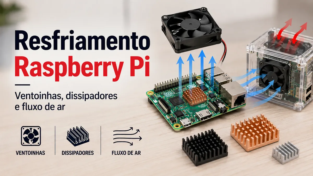 Acessórios de resfriamento para Raspberry Pi com ventoinhas, dissipadores e peças de fluxo de ar