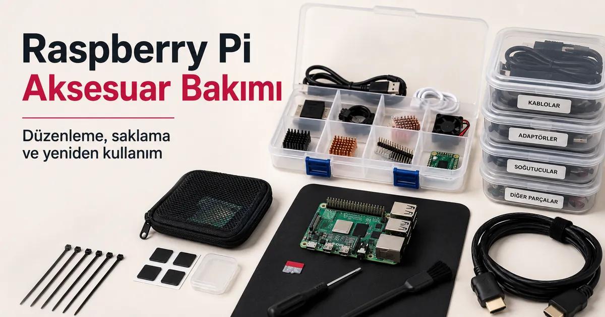 Bakım, saklama ve tekrar kullanım için düzenlenmiş Raspberry Pi aksesuarları