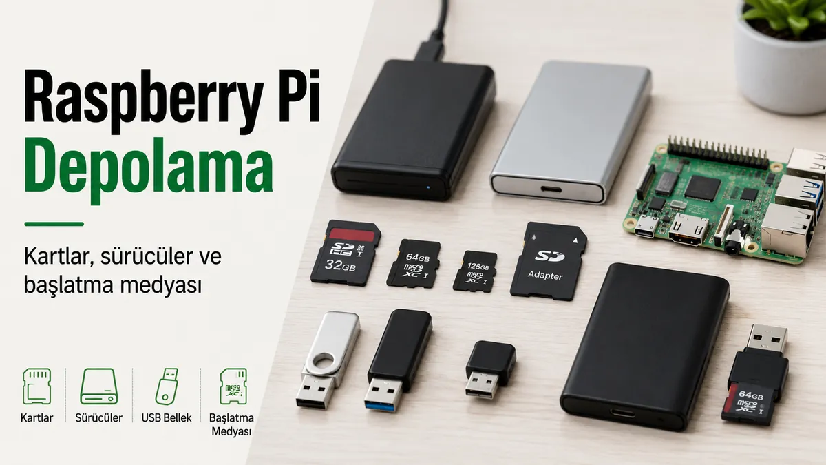 Kartlar, sürücüler ve başlatma medyası içeren Raspberry Pi depolama aksesuarları