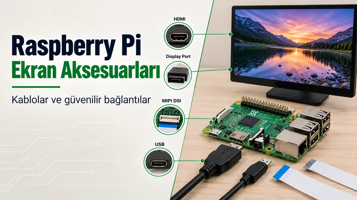 Ekran ve bağlantı noktaları için Raspberry Pi ekran ve kablo aksesuarları