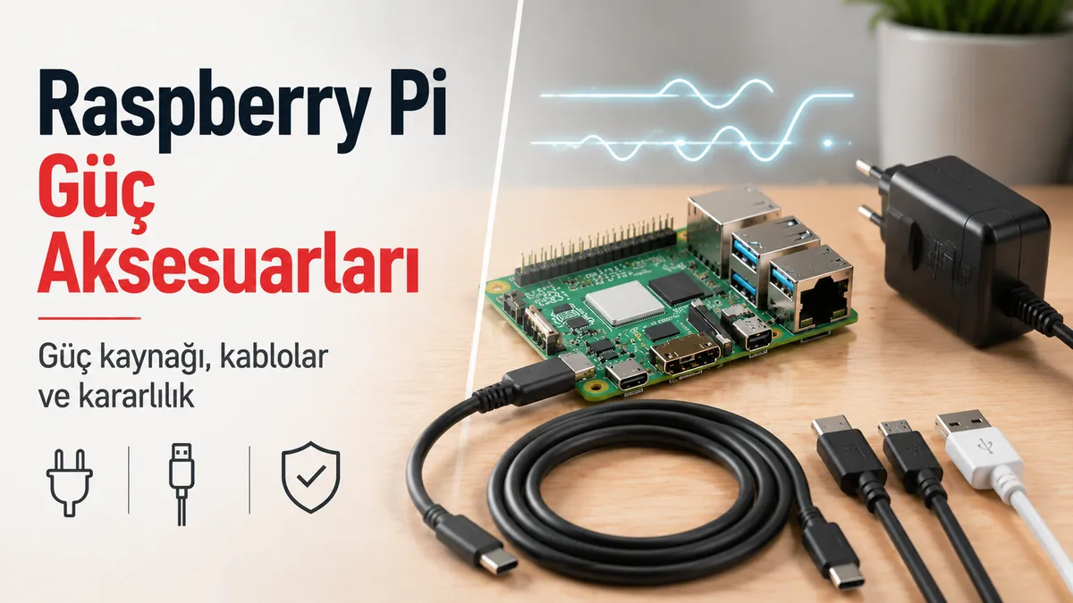 Kararlı kullanım için güç kaynağı ve kablolar içeren Raspberry Pi güç aksesuarları