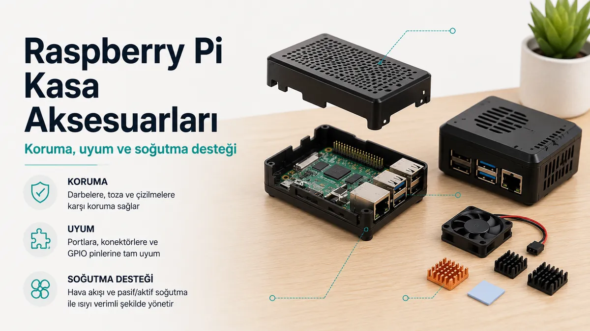 Kart koruması, uyum ve soğutma desteği gösterilen Raspberry Pi kasaları