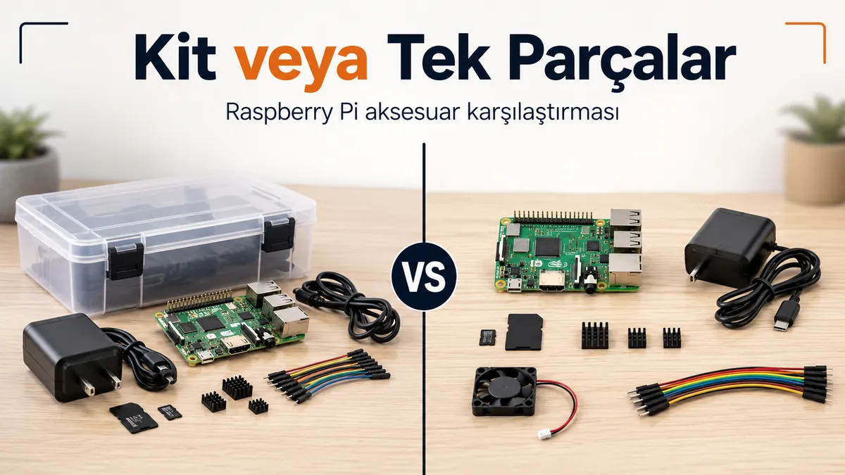 Karşılaştırma için Raspberry Pi aksesuar kiti ve tek parçalar