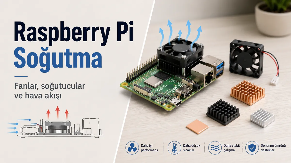 Fanlar, soğutucular ve hava akışı parçaları içeren Raspberry Pi soğutma aksesuarları