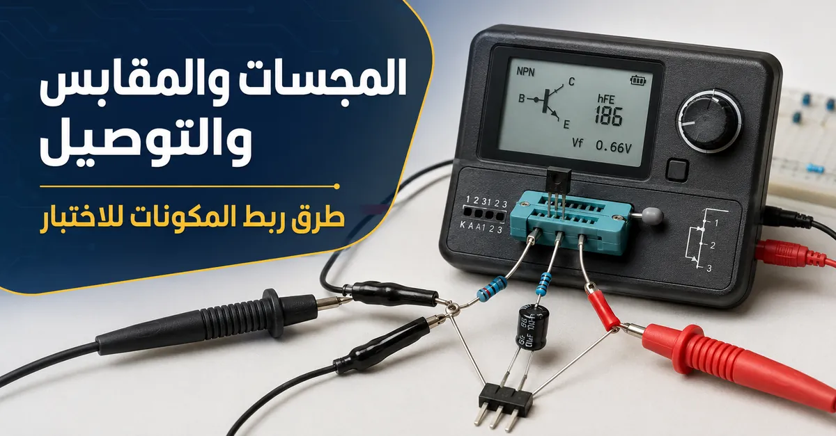 جهاز اختبار مكونات إلكترونية مع مجسات ومشابك ومقابس وأطراف مكونات متصلة للاختبار