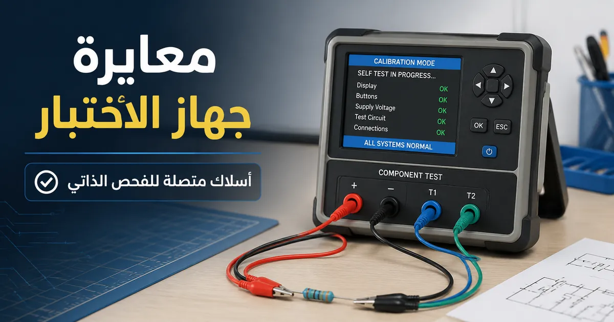 جهاز اختبار مكونات إلكترونية في وضع المعايرة مع أسلاك اختبار متصلة للفحص الذاتي