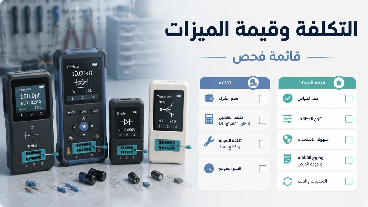 أجهزة اختبار مكونات إلكترونية مرتبة مع بطاقات ميزات للمقارنة بين التكلفة والقيمة