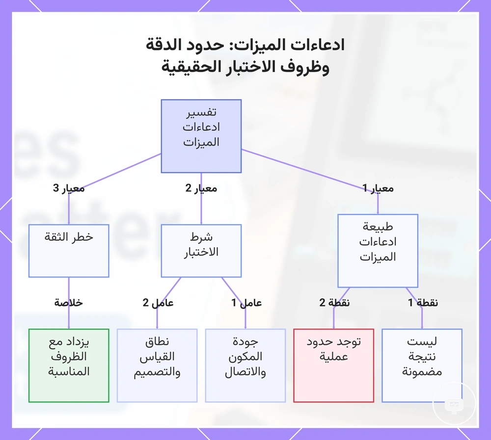 ادعاءات الميزات: حدود الدقة وظروف الاختبار الحقيقية