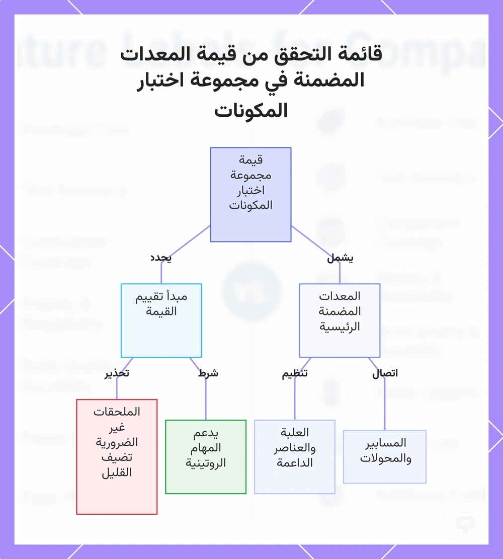 قائمة التحقق من قيمة المعدات المضمنة في مجموعة اختبار المكونات