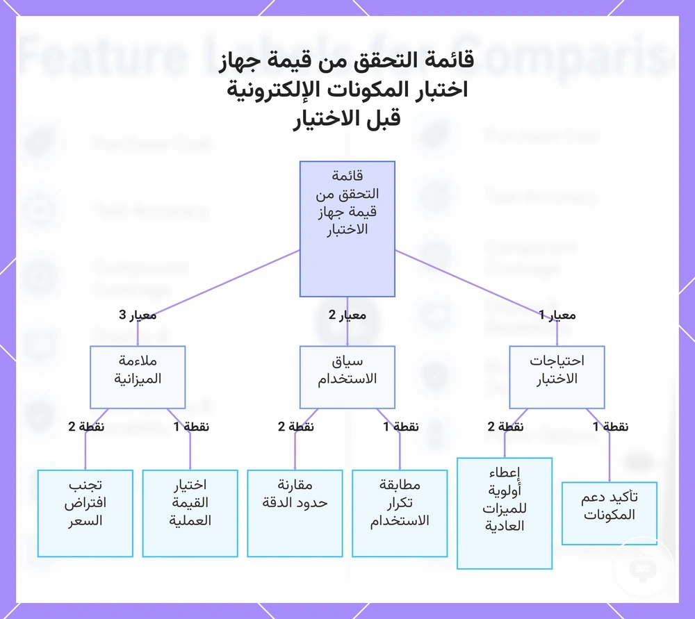 قائمة التحقق من قيمة جهاز اختبار المكونات الإلكترونية قبل الاختيار