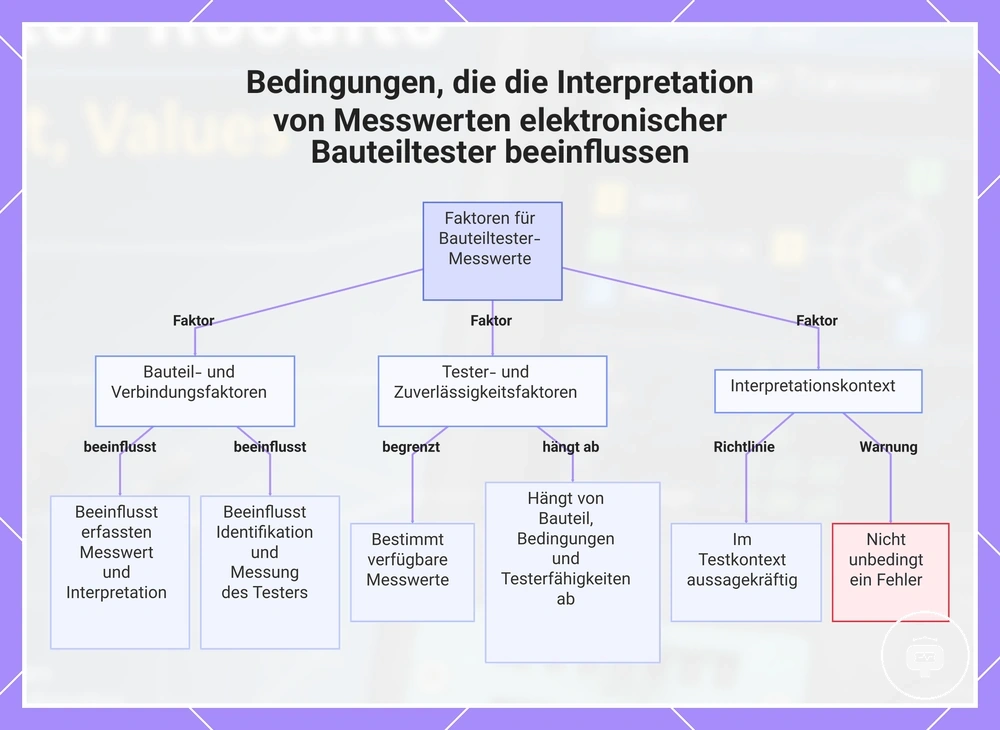Bedingungen, die die Interpretation von Messwerten elektronischer Bauteiltester beeinflussen