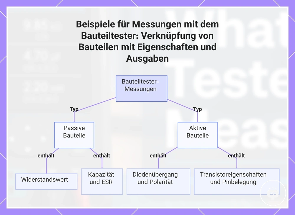 Beispiele für Messungen mit dem Bauteiltester: Verknüpfung von Bauteilen mit Eigenschaften und Ausgaben
