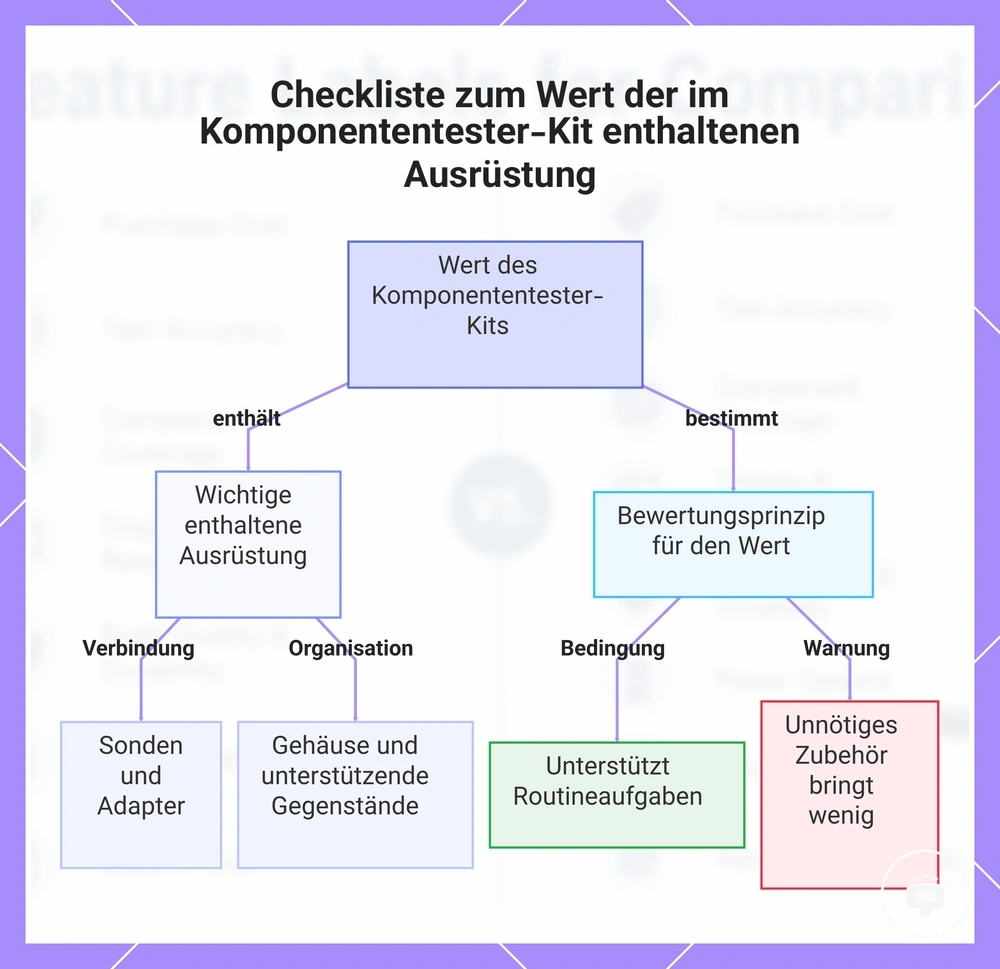 Checkliste zum Wert der im Komponententester-Kit enthaltenen Ausrüstung