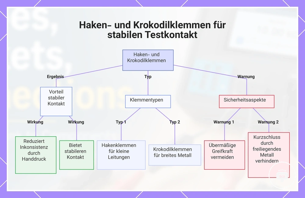 Haken- und Krokodilklemmen für stabilen Testkontakt