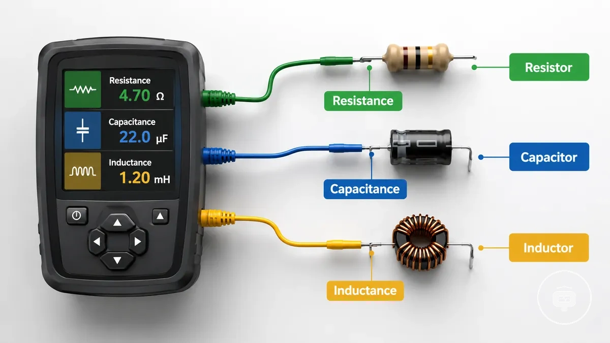 Von einem elektronischen Bauteiltester geprüfte passive Bauteile